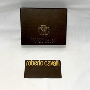 ROBERTO CAVALLI Leather L-Fold Wallet BLACK metallic LOGO multi Cards holders